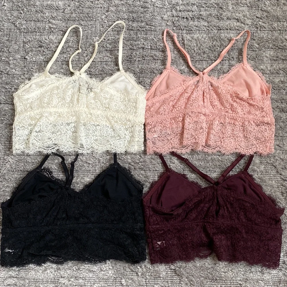 aerie Lace Bralette 4-Pack — Cream, Blush Pink, Black, Burgundy